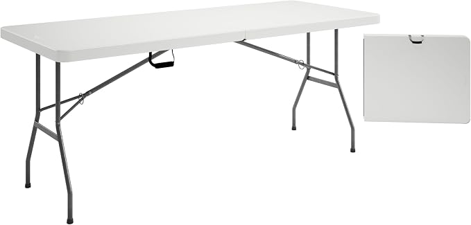 6 FT Granite White Folding Table with Easy- Carry Handle – Premium 6 Foot Folding Table Ideal for Camping, Picnic, Party or Home Use
