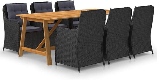 7 Piece Patio Dining Set,Outdoor Bar Table,Patio Bar Set,Modern Outdoor Furniture,Dining Bench with Back,Bistro Set,for Patio Deck Garden,Backyard & Lawn,Black