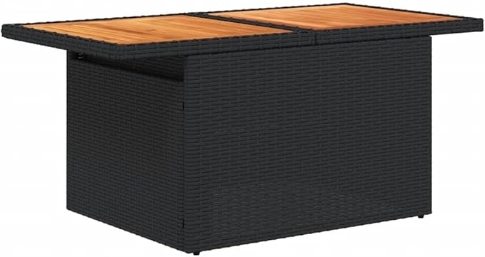 Outdoor Garden Table 39.4x21.7x28.7 Inch Poly Rattan and Acacia Wood Adjustable Coffee Dining Table for Patio Backyard