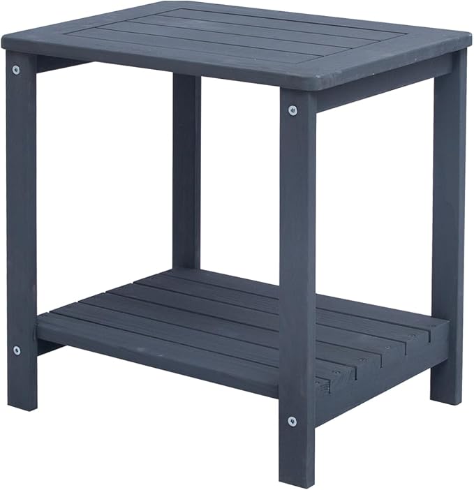 Solid Fir Wood Side Table with 2-Tier Storage, Weather-Resistant Outdoor Indoor End Table,Darkblue Rustic Color Night Stand