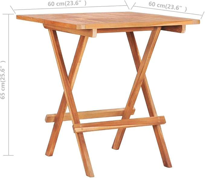 vidaXL Bistro Table, Folding Patio Table, Outdoor Dining Table, Garden Furniture for Front Porch Deck Lawn Backyard Balcony, Farmhouse, Solid Teak Wood