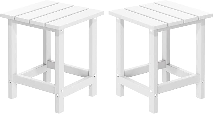 MUCHENGHY Adirondack Outdoor Side Table Set of 2, 14.7" Patio Side Table Weather Resistant, HDPE Outdoor End Tables for Patio, White
