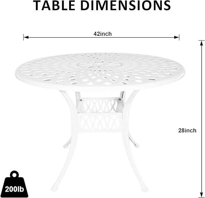 42" Cast Aluminum Outdoor Dining Table,Dining Conversation Side Table, Patio Bistro Table with 1.97" Umbrella Hole for Backyard, Garden, Patio, Porch