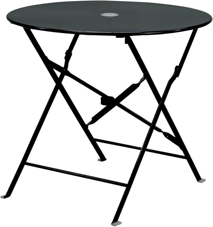 Carolina Chair & Table Round Folding Outdoor Bistro Table with 2" Umbrella Hole - Space Saving Fold Flat Design, Powder Coated Steel Patio Dining Table - Weather Resistant Garden Furniture(Black,36")