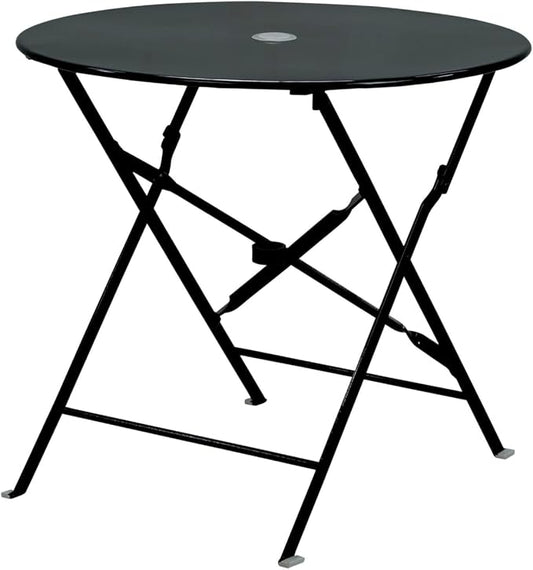Carolina Chair & Table Round Folding Outdoor Bistro Table with 2" Umbrella Hole - Space Saving Fold Flat Design, Powder Coated Steel Patio Dining Table - Weather Resistant Garden Furniture(Black,36")