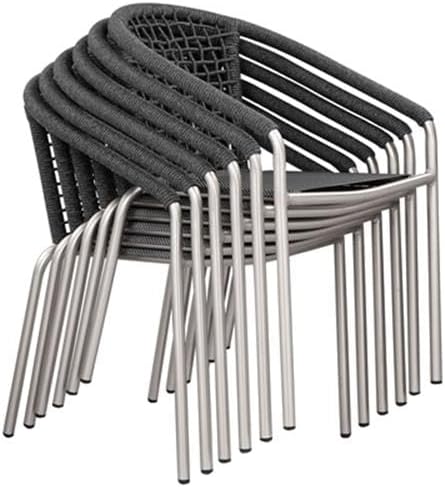BOWERY HILL 7 Piece Outdoor Dining Set, Slate Gray Rope and Aluminum, Rectangular Table 73x36 in, Stackable Chairs with Fade Resistant Cushions, Contemporary Patio, Backyard, Poolside Dining