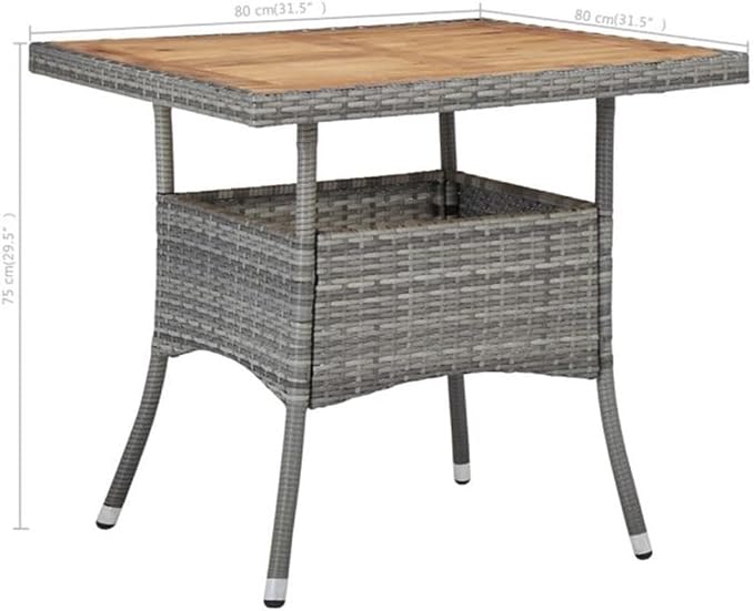 BOWERY HILL Rattan & Powder-Coated Steel Patio Dining Set, 31.5 x 31.5 x 29.5 in Table, Weather-Resistant Gray/Brown Finish, Removable Cushions, 3-Piece Outdoor Garden Terrace Furniture for 2
