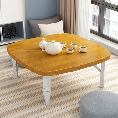 Compact Japanese Folding Low Table, Wooden Floor Desk for Bedroom & Outdoor, Space-Saving Design, Perfect for Tea Room, 31.5" x 31.5"