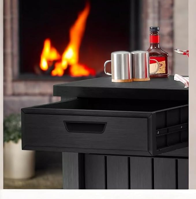Outdoor Grill Table, Buffet, Entertainment and Storage Cabinet and Drawers, Graphite Gray