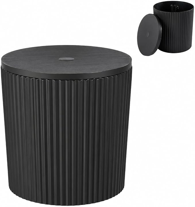 HOMPUS Umbrella Side Table, Outdoor Patio Table with Umbrella Hole, Round Patio Stand for Porch, Poolside & Garden, Composite Material, Modern Coffee End Table, Easy Assembly, Black