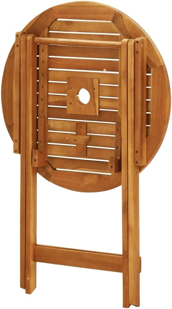 Folding Outdoor Patio Dining Table with Umbrella Hole, Folding Multifunctional Portable Garden Backyard Wooden Folding Foldable Dining Table Home Furniture Ø23.6"x29.5" -AA