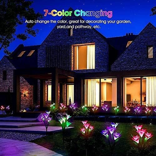 SOLARBABY Solar Lights Outdoor - Lily Flower Solar Garden Lights, 4 Pack Lights Outdoor Waterproof Multicolor Changing LED Flower with Bigger Lily for Patio Yard Pathway Balcony Outdoor Décor