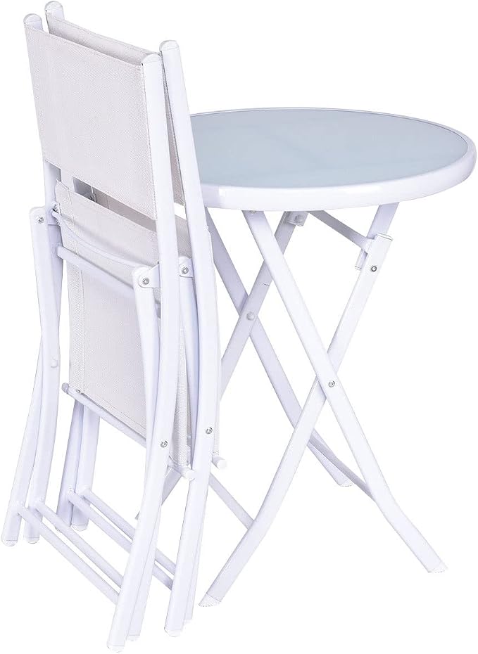3 PCS Folding Bistro Table Chairs Set Garden Backyard Patio Furniture White Loveseat Coffee Table, Onesize