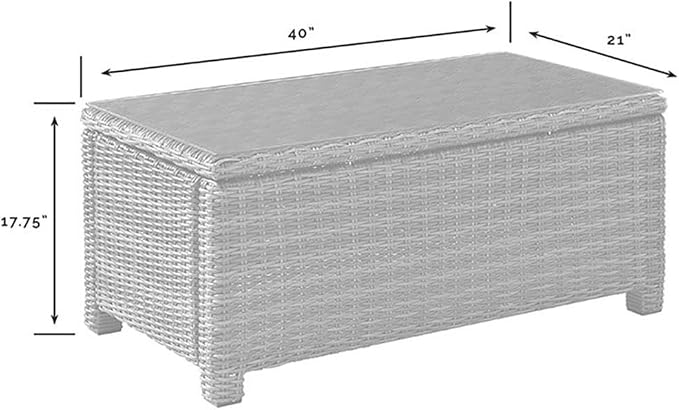 Pemberly Row 40" Glass Top Patio Coffee Table, Brown Finish, Durable Steel Frame with PE Wicker, UV-Resistant Outdoor Resin, Weather-Resistant Design, Stylish Addition to Backyard or Patio