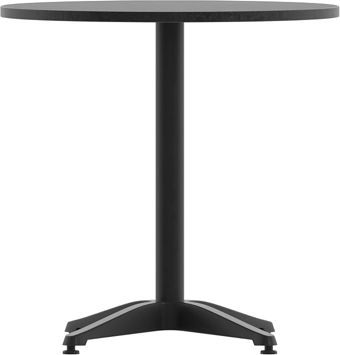 Flash Furniture Mellie Commercial Grade 27.5'' Round Metal Indoor-Outdoor Table with Base, Black
