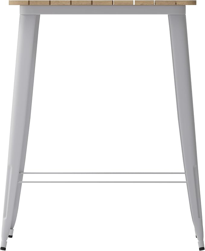 BizChair Commercial Outdoor Dining Table Bar Height, All Weather Poly Resin Top with Steel Base, 31.5" Square, Brown/Silver