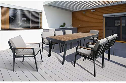 Armen Living Nofi Outdoor Dining Table, Charcoal/Teak Wood