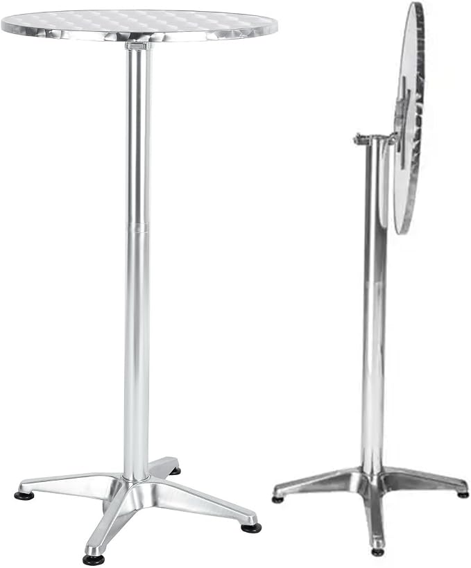 BTEXPERT 45" Bar Height 23.75" Round Aluminum Indoor Outdoor Restaurant Patio Table – Flip Top Table Stainless Steel Silver Commercial Furniture with 25.75" Base