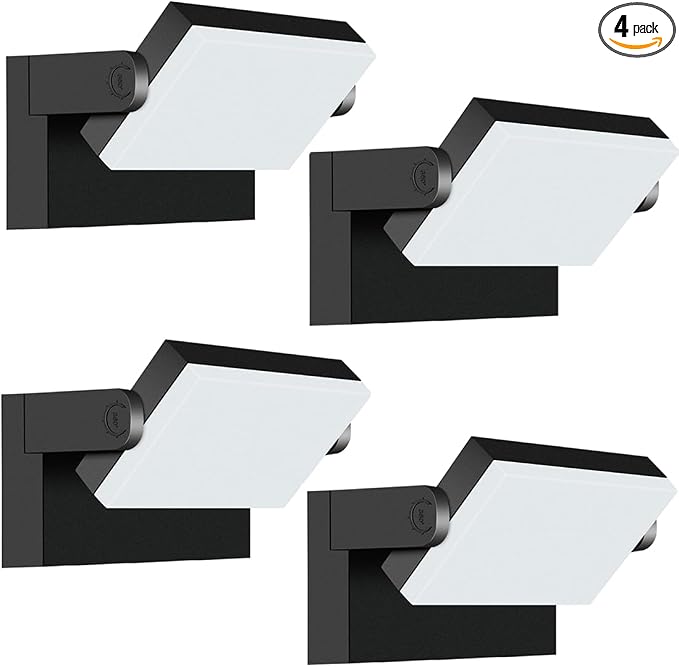 ledmo LED Flood Lights Outdoor - 360 Adjustable Head 60W Wall Pack Switch Control Modern Exterior Lighting Fixtures Commercial Security 5000K Wall Mount for Shop,Barn,Garage Yard 4 Pack,Black