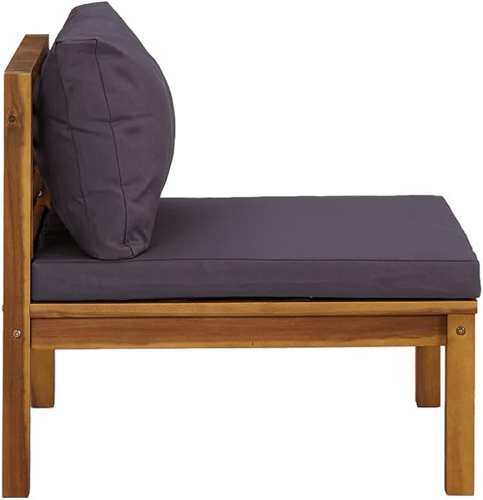Sectional Middle Sofa with Dark Gray Cushions, Solid Acacia Wood Middle Sofa Chair, Outdoor Sectional Chair Outdoor Conversation Set Sectional Sofa Chair for for Porch, Deck,-427