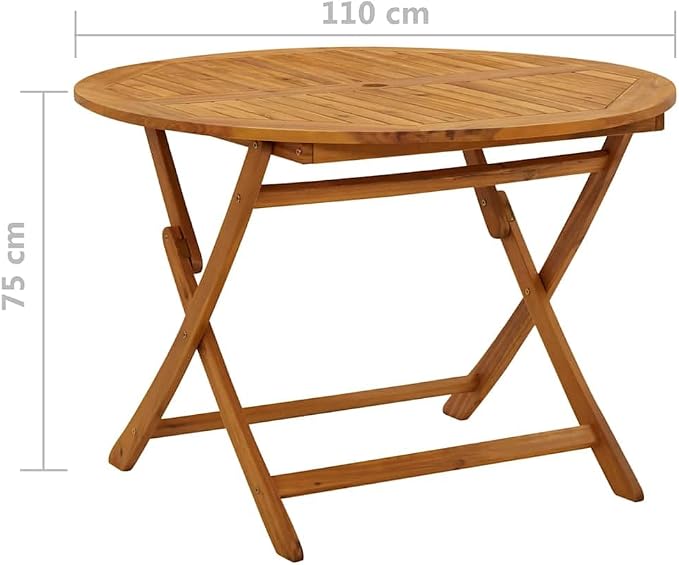 vidaXL Round Folding Garden/Patio Table - Weather-Resistant & Foldable Design - 43.3" Solid Acacia Wood - Round/Brown - Outdoor Furniture