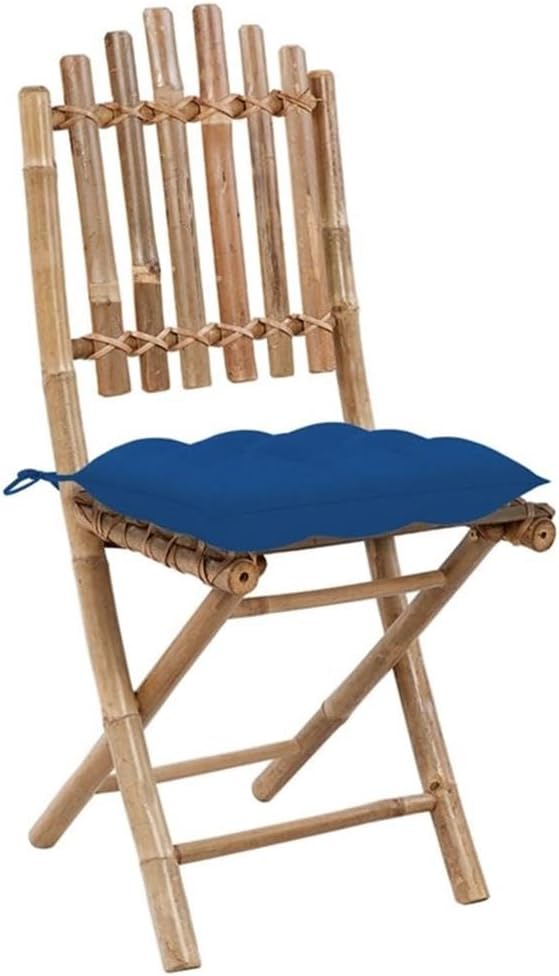 Afuera Living 5-Piece Bamboo Patio Dining Set, Rustic Finish with Blue Cushions, Durable Foldable Design, Outdoor Furniture for Balcony, Terrace, Garden or Casual Dining, Seats 4