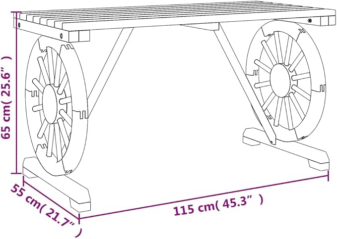 Wooden Patio Table with a Wagon Wheel Design, Wooden Garden Table for Patio, Backyard, 45.3"x21.7"x25.6" Solid Wood Fir,-312
