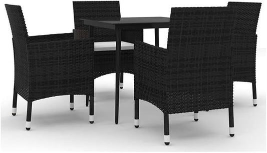 Afuera Living Contemporary Rattan Patio Dining Set, Black Finish, Weather-Resistant PE Rattan, Rectangular Table, Seats 6, Cushioned Chairs, Sleek Modern Style Outdoor Furniture for Garden or Terrace