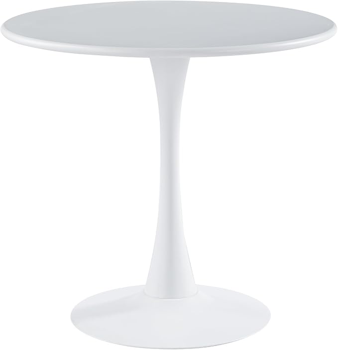 LeisureMod Bello 31" Round Outdoor Dining Table, Modern Black Metal Patio Bistro Table with Pedestal Base, Weather-Resistant Accent Table for Balcony, Garden, Deck, Backyard & Cafe, White