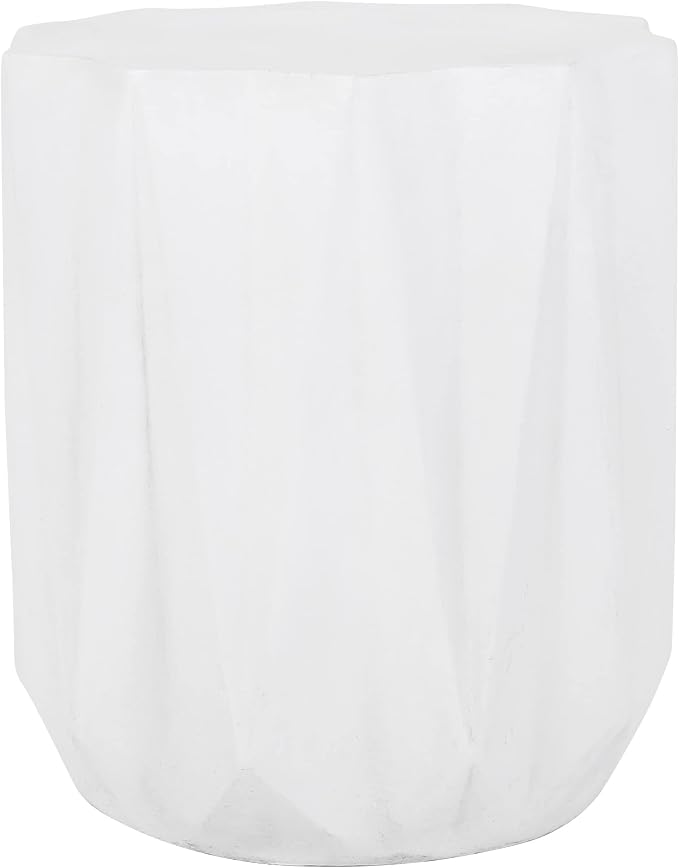 Concrete Side Table Outdoor Faux Stone Hourglass End Table, Round Outdoor Accent Table Patio Garden Stool Plant Stand for Porch, Backyard Patio Antique White 15.50"*17.75"