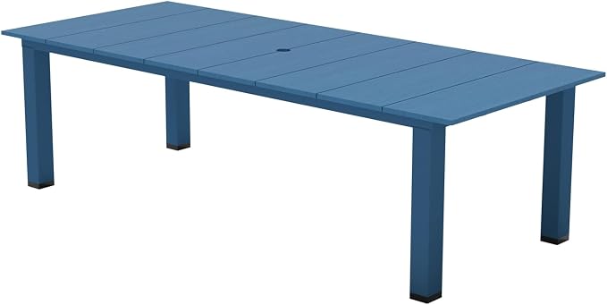 LOUNZY 75.2" HDPE Rectangle Outdoor Dining Table for 8, Oversized Patio Dining Table w/ 2" Umbrella Hole,Navy