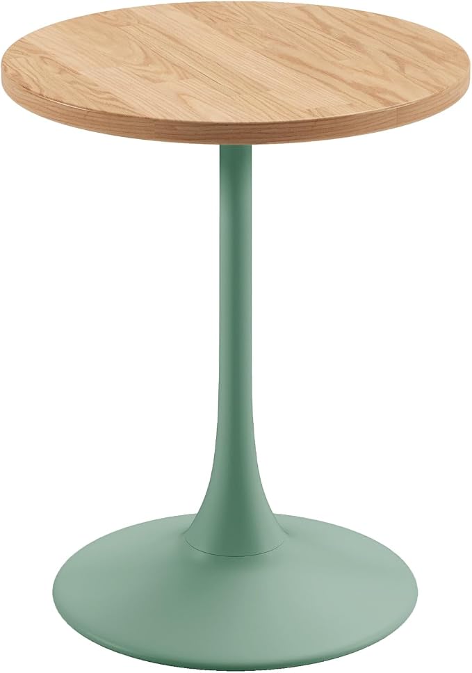 Jamesdar, Elise, Round Heavy Duty Commercial Bistro Table for Indoor Outdoor Restaurant & Café Dining, Solid Oak Top, Steel Base, 300 lb Capacity, 24" D x 30" H, Aloe Green