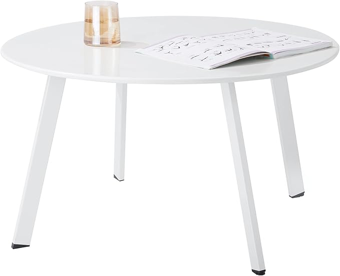 Meluvici Outdoor Side Table, Outdoor/Indoor Metal Steel Patio Coffee Table, Round Weather Resistant Anti-Rust, White