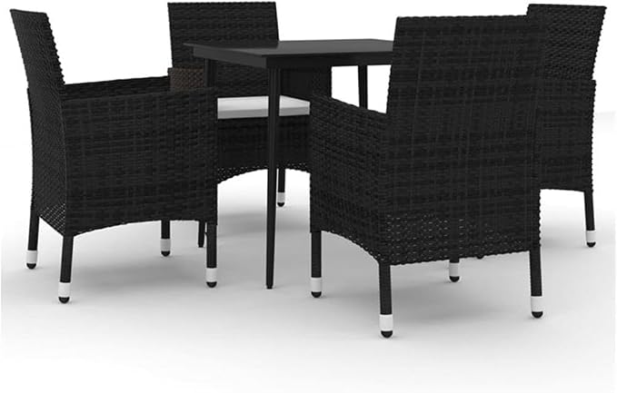 Afuera Living Contemporary Rattan Patio Dining Set, Black Finish, Weather-Resistant PE Rattan, Rectangular Table, Seats 6, Cushioned Chairs, Sleek Modern Style Outdoor Furniture for Garden or Terrace