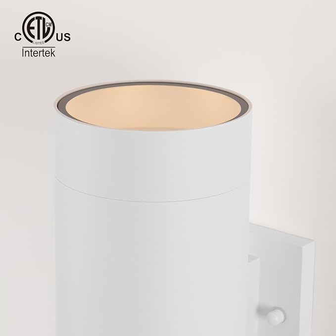 mirrea 14" Modern Outdoor Porch Light in 2 Lights, Matte White, 2 Pack | Aluminum cylinder exterior fixtures, tempered glass cover, waterproof wall sconce & patio light for outdoor use.