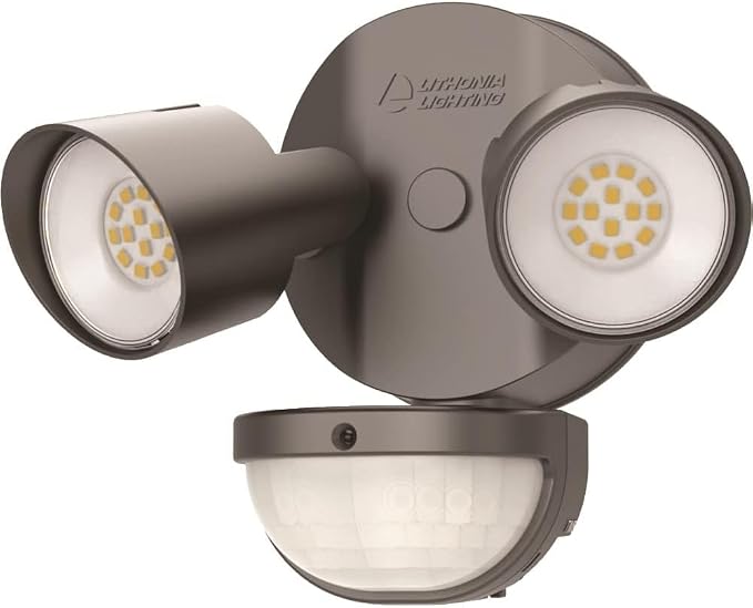 Lithonia Lighting HomeGuard 2-Light LED Outdoor Flood Lights, Motion Sensor | Dark Bronze Motion Sensor Outdoor Lights with Dusk to Dawn, 4000K Cool White, Round Heads (HGX LED 2RH 40K 120 MO DDB M2)