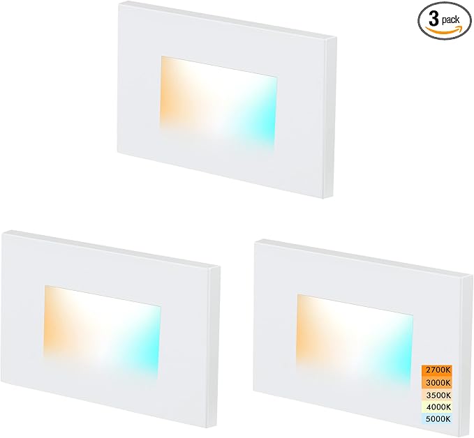 CLOUDY BAY 120V 5CCT Dimmable LED Indoor Outdoor Step Light,2700K/3000K/3500K/4000K/5000K,Stair Light,White,Pack of 3