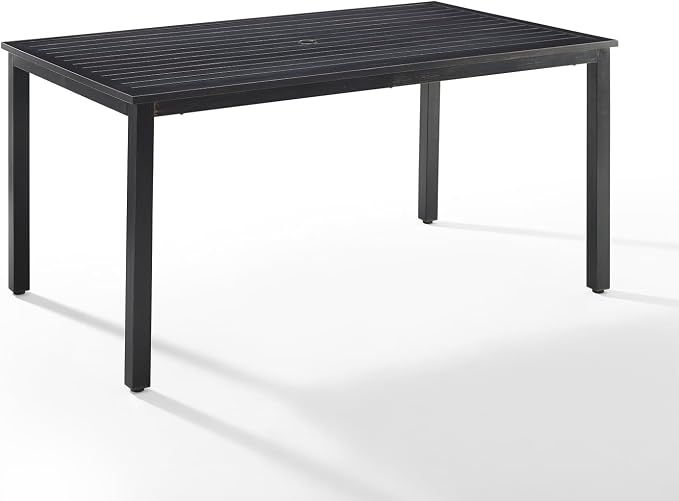 Crosley Furniture Kaplan 6-Person Rectangular Outdoor Dining Table with Umbrella Hole for Outside Patio, Oil-Rubbed Bronze