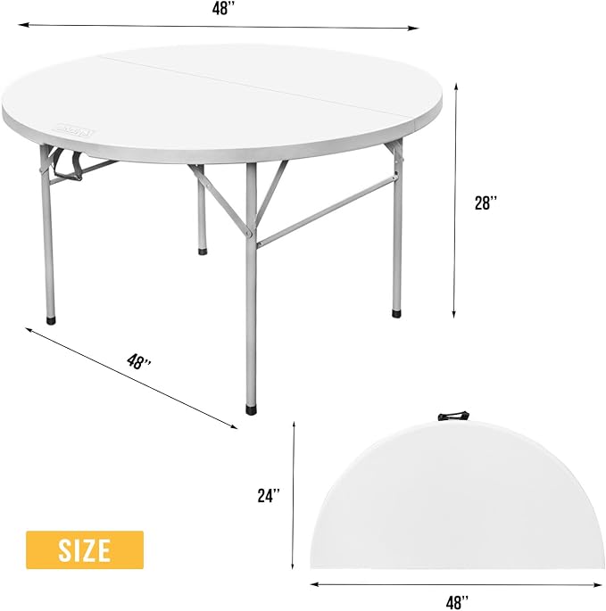 Byliable Round Folding Table 48 inch Bi-Fold White Plastic Folding Table Circle Card Table for Outdoor Party Banquet Tables Wedding Event