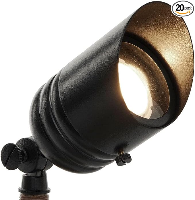 VOLT 20-Pack 12V Fat Boy Outdoor Spotlight (Black) & 5W 2700K MR16 LED Bulb | Solid Brass with Durable Powder Coating, 400 Lumens of Warm White Light, Ideal for Yard, Garden, Trees & House