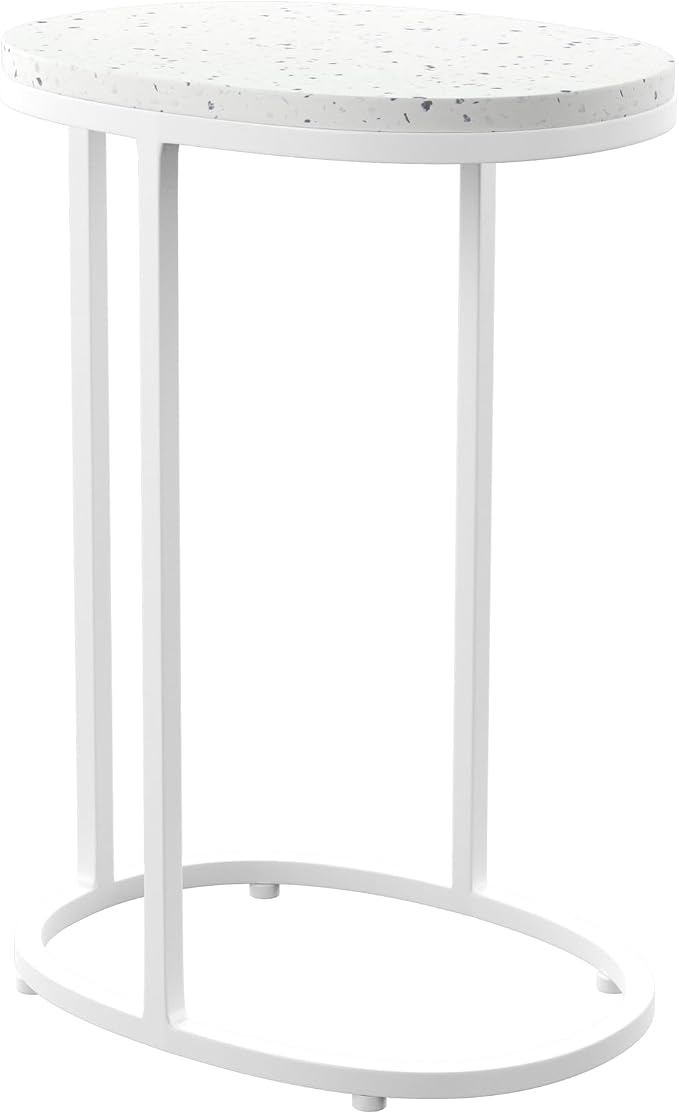 SEI Outdoor Patio Furniture - Vicanno Terrazzo Outdoor Nesting Tables - 2 Piece Set - Transitional Design White Metal - Fully Assembled - Ideal for Patio, Backyard (OD1089804)