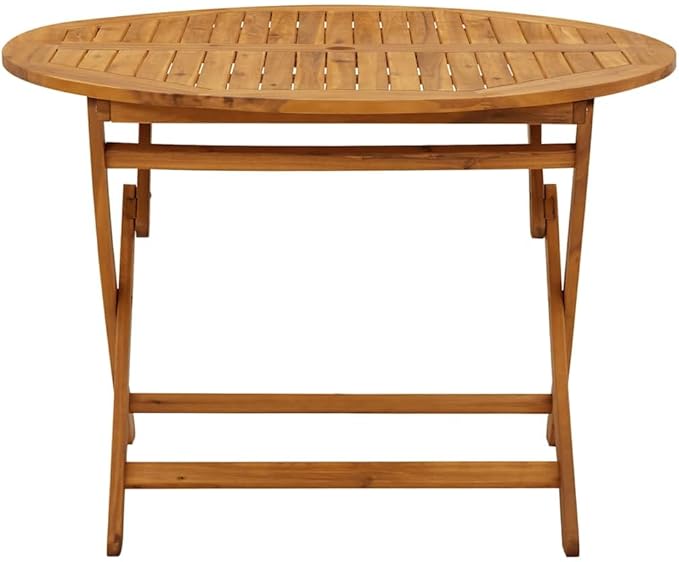 Solid Acacia Wood Folding Garden Table 43.3" Outdoor Dining Table with Natural Oil Finish, Farmhouse Style Patio Coffee for Snacks and Drinks