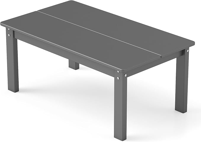 GREENVINES Outdoor-Coffee-Table | HDPE Plastic | Patio Coffee Tables | Rectangle | All Weather | for Balcony Poolside Deck Garden | TriLuxe | Gray