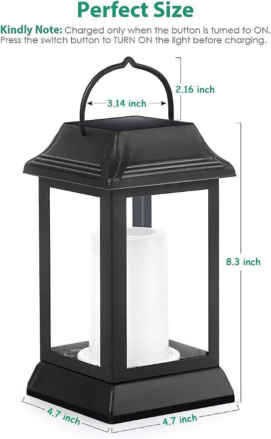 TomCare Flickering Flame Solar Lights Outdoor Metal Hanging Lantern, 2 Pack | Realistic Flame Effect, Charges in 6-8 Hours, 10-12-Hour Runtime, IP65 Waterproof, Auto On/Off for Patio, Garden and Porch