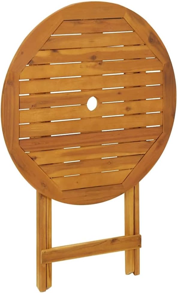 Solid Acacia Wood Folding Patio Table 27.6 Inch Outdoor Dining Table with Natural Oil Finish, Farmhouse Style Space-Saving Wooden Garden for Coffee, Snacks, Drinks
