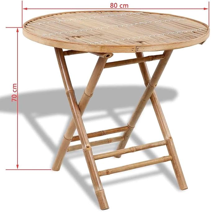 5 Piece Folding Patio Dining Set, 31.5 Inch Round Bamboo Outdoor Table and 4 Chairs for Garden, Backyard and Balcony, Space Saving Wooden Bistro Furniture Set for Al Fresco Dining