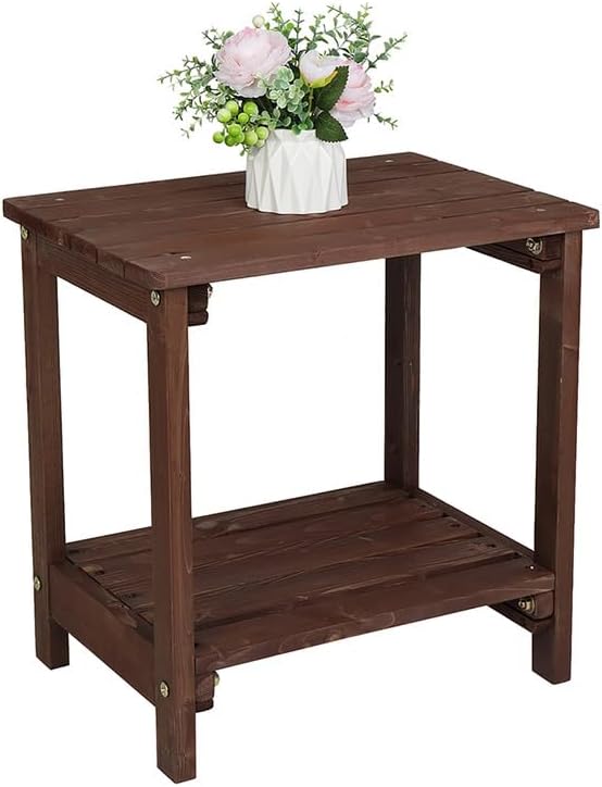 NOLLAM Outdoor Patio Side Table, Simple Design End Table with Wood Grain Tabletop and 2-Tier Storage Shelf, 20" x 14" Coffee Table for Outside Deck Porch Garden Backyard, Load 110 LBS, Light Brown