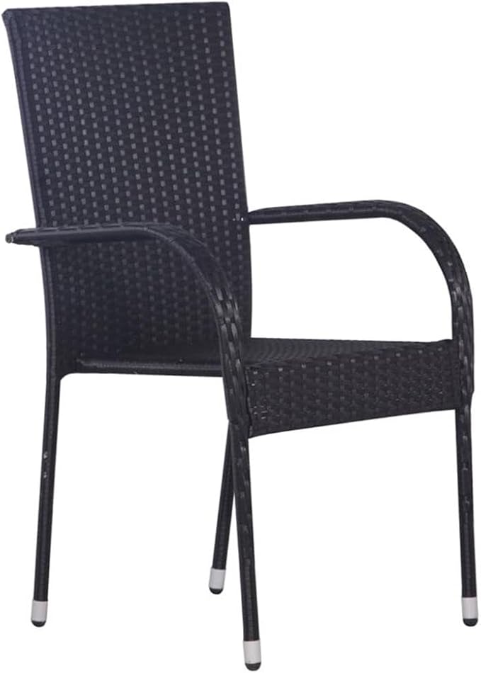 BOWERY HILL 7-Piece Solid Acacia Wood Patio Dining Set, Black Finish, Includes Table and Stackable Chairs, PE Rattan, Durable Modern Design for Garden, Terrace, Indoor or Outdoor Dining Use