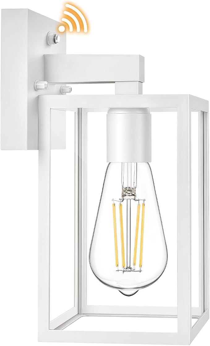 1 Pack Dusk to Dawn Outdoor Wall Sconce, White | Waterproof Wall Mount Lantern, Exterior Porch Wall Light, Weatherproof, Wide Outdoor Use, Doorway Garage Yard