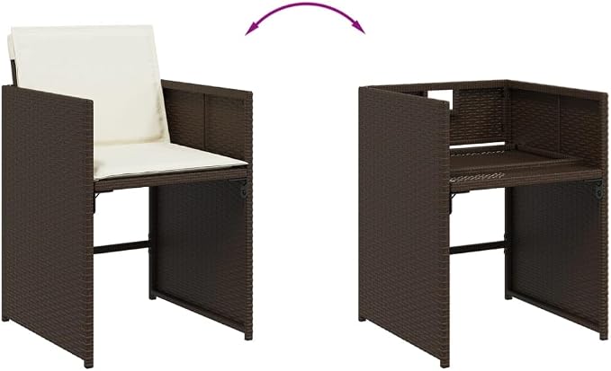 11 Piece Outdoor Dining Set for 10, Brown Poly Rattan Patio Furniture with Tempered Glass Table and Comfortable Cushioned Chairs, Space-Saving Cube Design